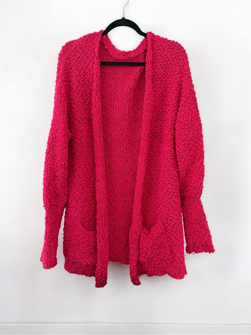 Pink Fuzzy Oversized Cardigan with Pockets
